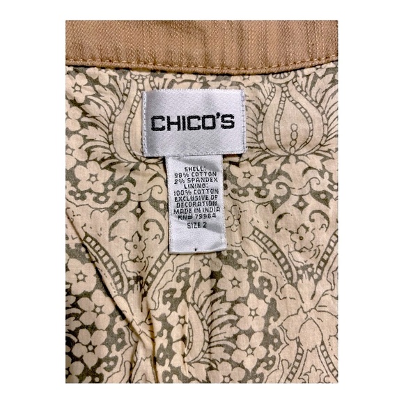 CHICO’S  Jacket Khaki with stitching details and Embellished Snap Front Size 2 - Picture 6 of 13